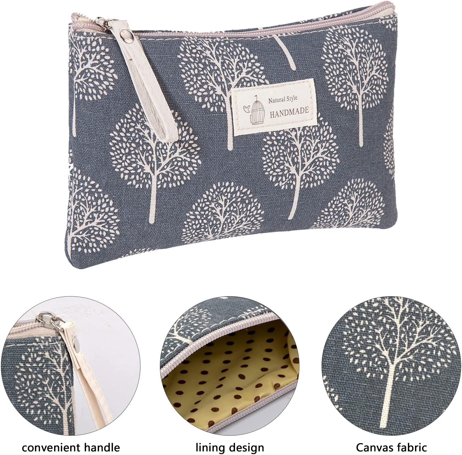 Canvas Cosmetic Bag, 2 PCS Portable Women Purses, Printed Makeup Bag Pouch Multifunctional Travel Toiletry Bag with Zipper for Cosmetics Keys Cards