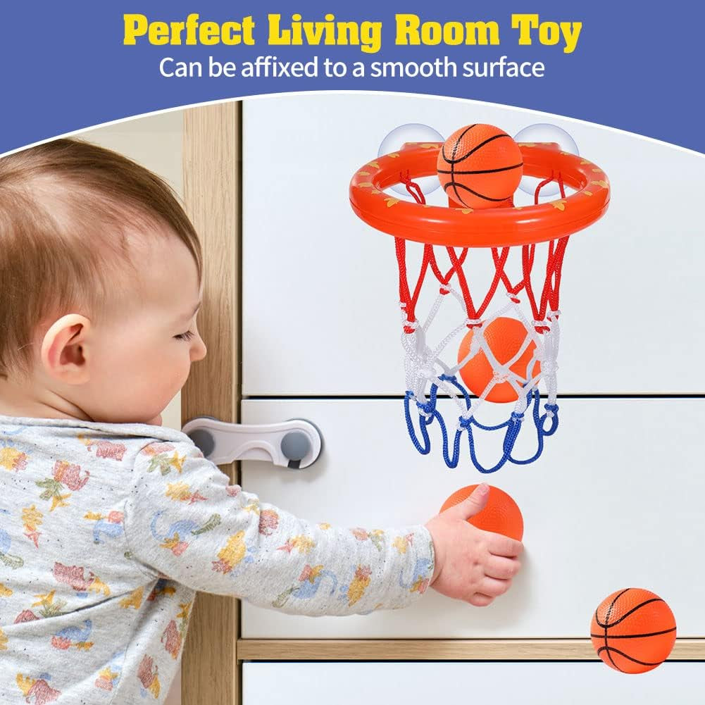 Bath Toys - Bathtub Basketball Hoop for Kids Toddlers,Bath Toys Shower Toys for Kids Ages 4-8,Suction Cup Basketball Hoop & 4 Soft Balls Set for Boys Girls
