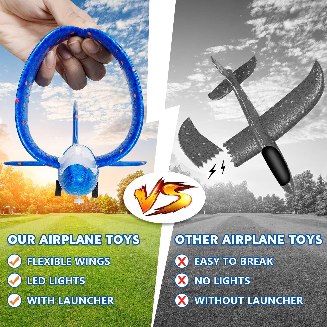 Boys Toys Age 4 5 6 7 8 9 Year Old Boy Gifts, Airplane Launcher Toy with 3 Pack Foam Glider Planes, Outdoor Garden Toys Birthday Present Gift for Kids Age 3 4 5 6 7 8 9 Year Old Boys