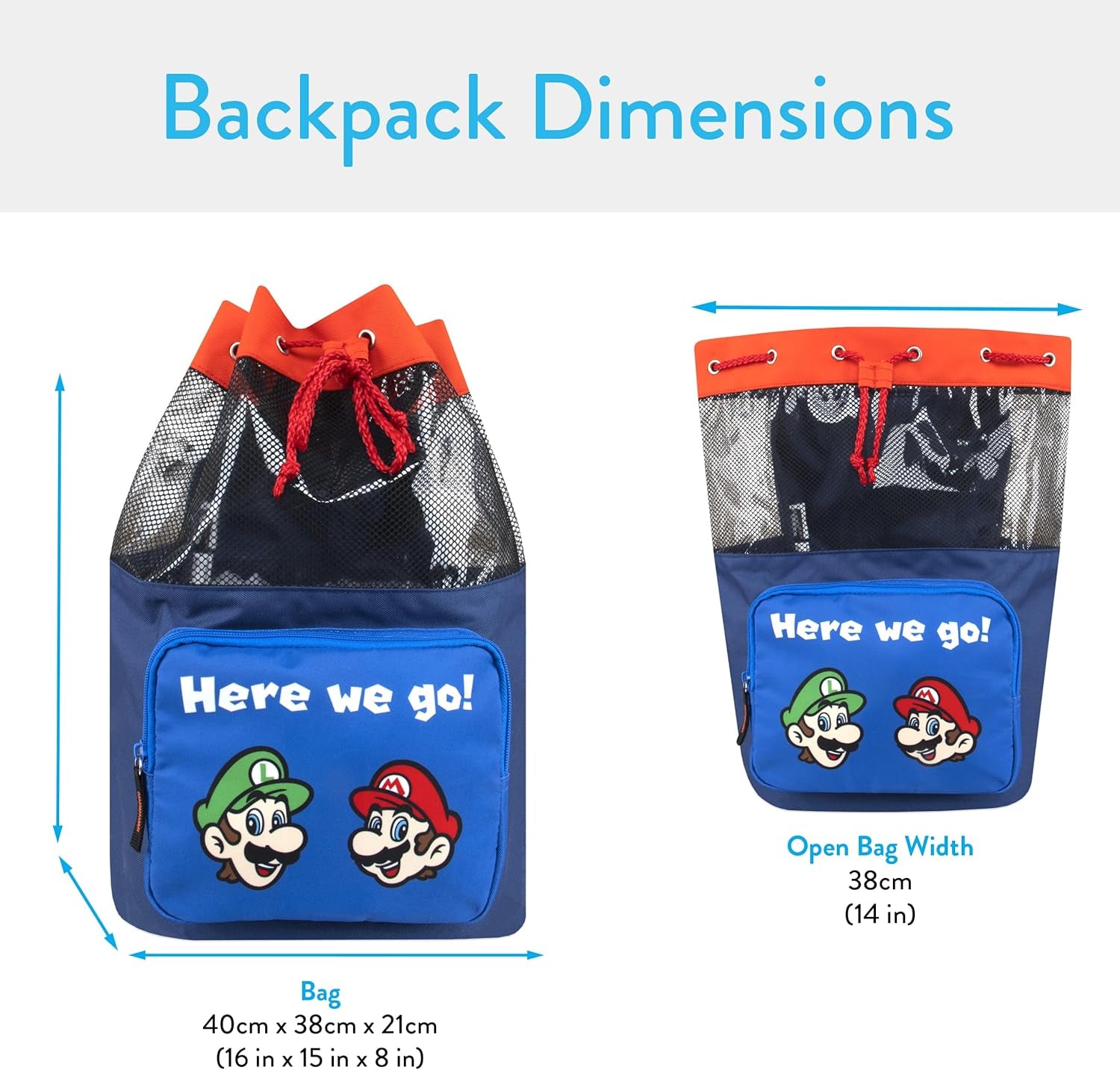 Bag | Mario and Luigi Boys Swim Bag | Kids Beach Bags | Swimming Bags | Blue One Size