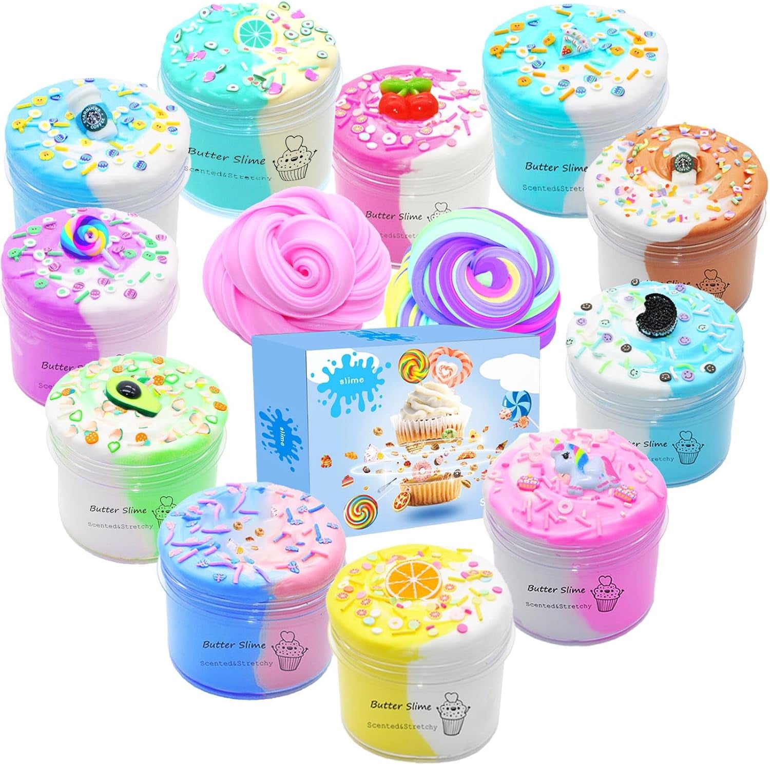 Butter Slime Kit Two-Toned 11 Packed Fidget Toy, Educational Slime Toys, Birthday Gifts Prize Party Favors for Girl Boys Kids 6 7 8 9 10 11 12