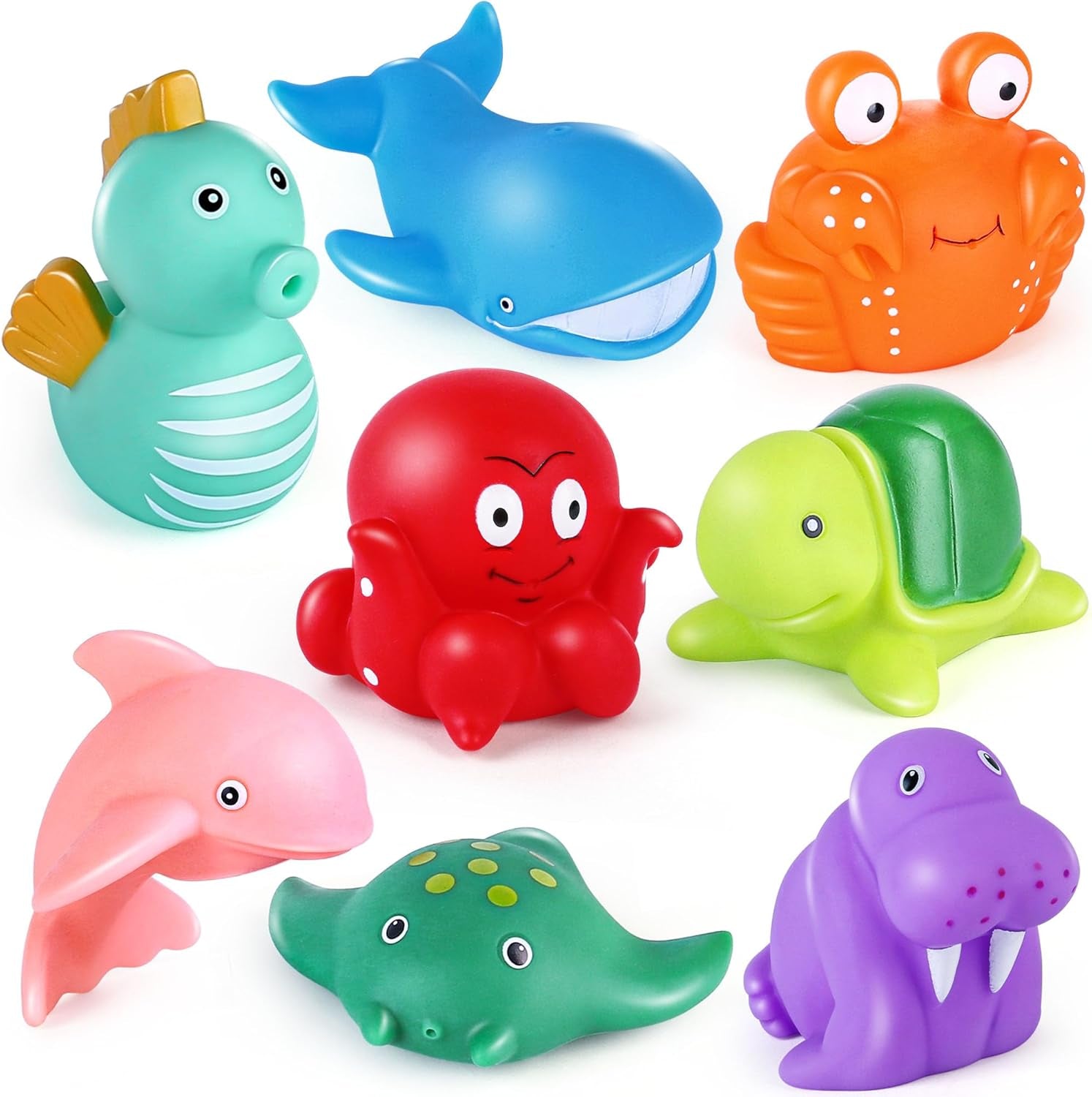 Bath Toys for Kids Ages 1-3, Mold Free Baby Bath Toys for Toddlers 2-4, 8PCS No Holes Ocean Sea Animal Bathtub Toys, Soft Bath Tub Toys