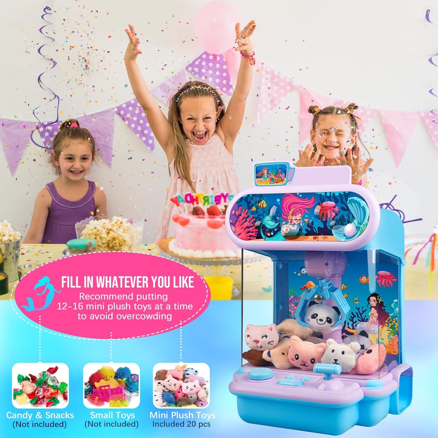 Claw Machine for Kids,Mini Vending Machines Candy Grabber Prize Dispenser Toys for Girls Boys, Electronic Arcade Game with 20 Mini Plush Toys for Party Easter Birthday Gifts