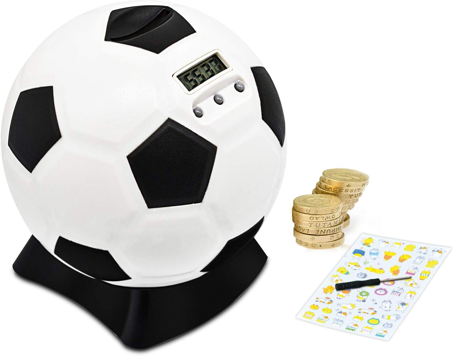 Digital Counting Box with Counter Football Piggy Bank Large for Children Early Education Box Large with Automatic LCD Display Balck White
