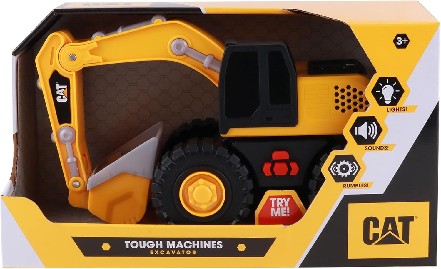 Construction Toys, Tough Machines Toy Excavator, 10" W/Realistic Lights & Sounds, Rumbling Action, Movable Parts & Sturdy Plastic Construction