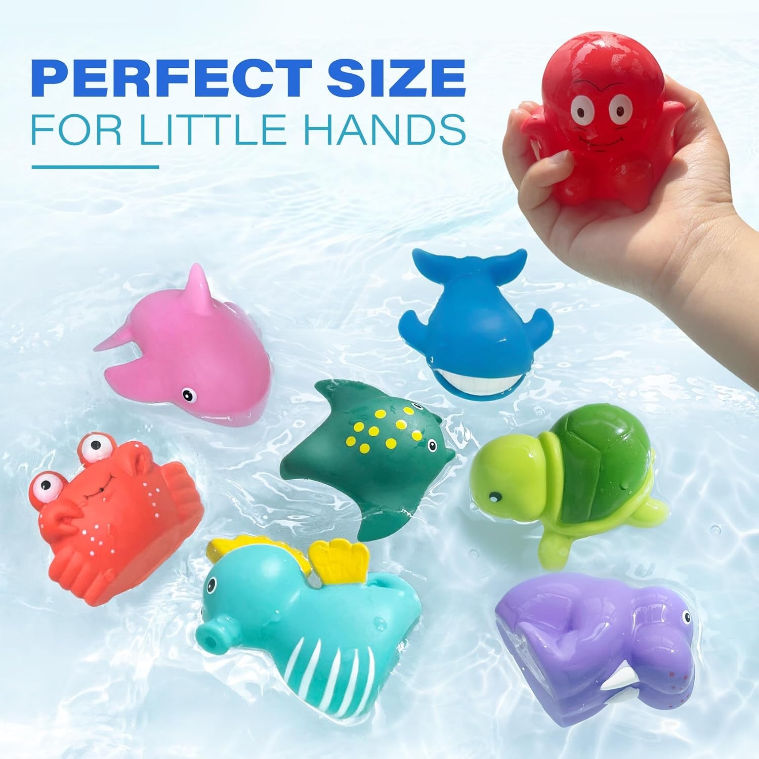 Bath Toys for Kids Ages 1-3, Mold Free Baby Bath Toys for Toddlers 2-4, 8PCS No Holes Ocean Sea Animal Bathtub Toys, Soft Bath Tub Toys
