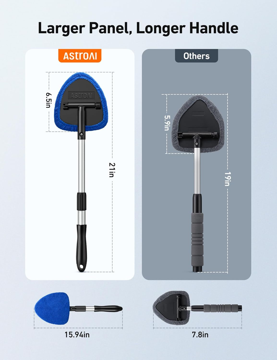 Car Windscreen Cleaner, Car Window Cleaner with 4 Reusable and Washable Microfiber Pads, Windshield Cleaning Tool with Detachable Handle Auto inside Glass Wiper Kit, Blue