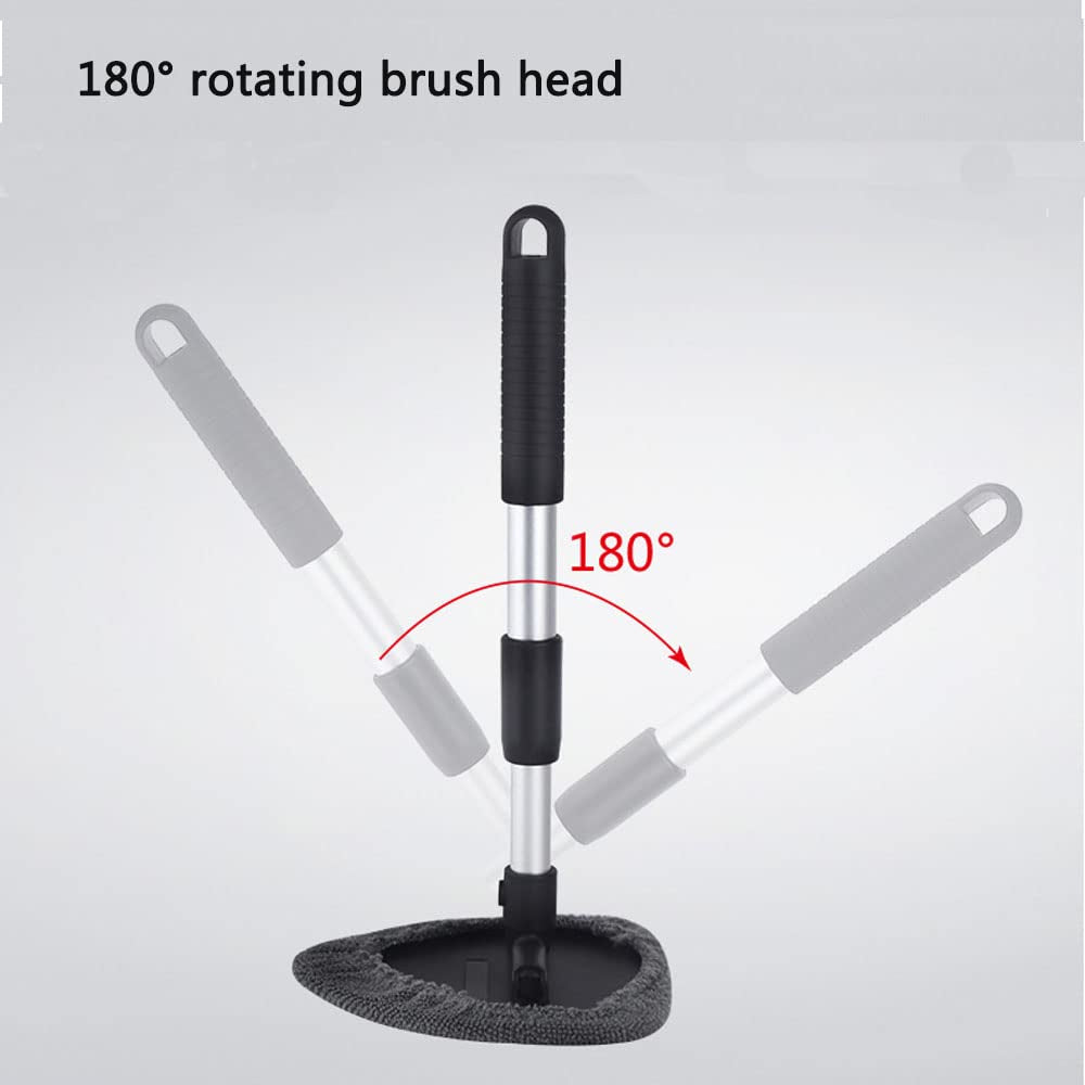 Car Windscreen Cleaner Tool, Glass Screen Cleaner Kit, Window inside Cleaning Brush with 4 Reusable and Washable Microfiber Pads, with Extendable Handle, Gray