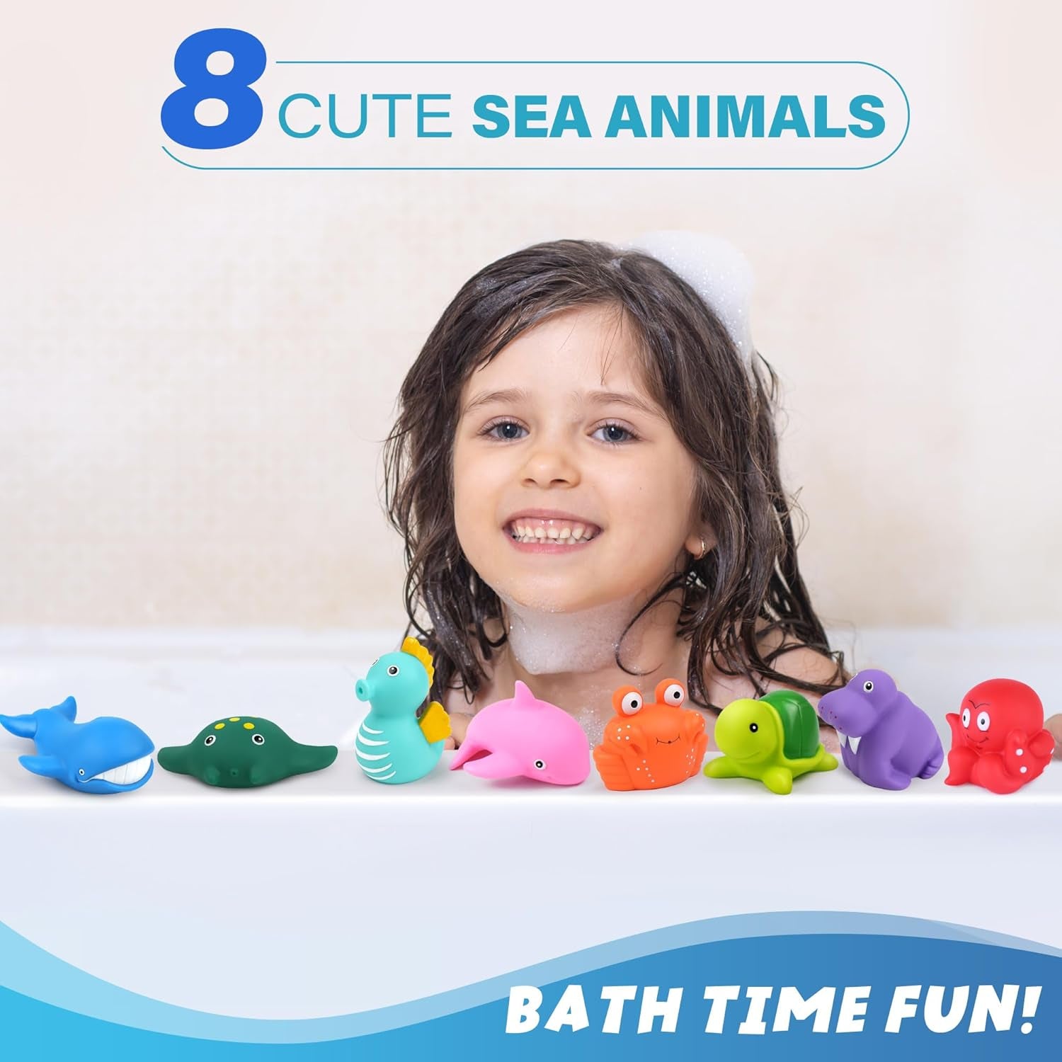 Bath Toys for Kids Ages 1-3, Mold Free Baby Bath Toys for Toddlers 2-4, 8PCS No Holes Ocean Sea Animal Bathtub Toys, Soft Bath Tub Toys