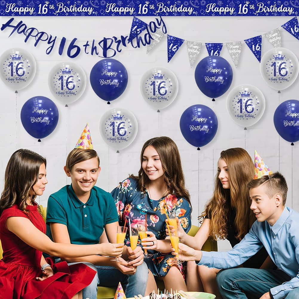 Blue Silver 16Th Birthday Decorations for Boys - Navy Silver Happy 16Th Decorations by