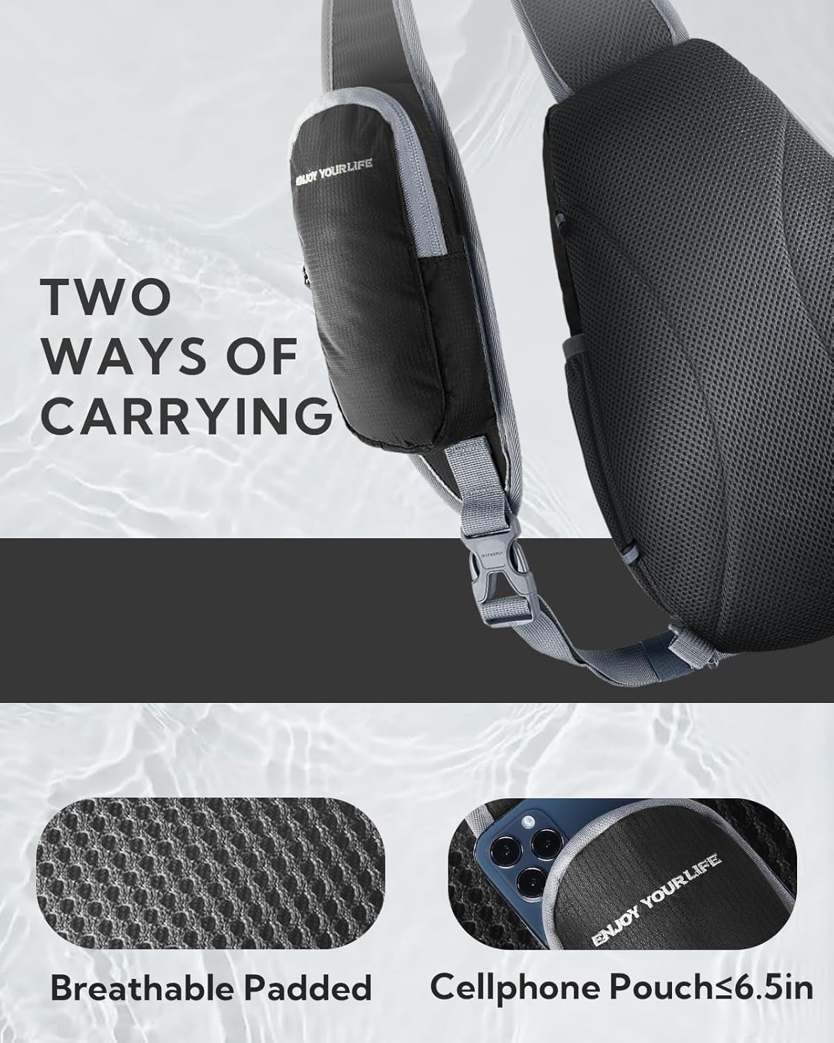 Crossbody Sling Bag Small Water Resistant Backpack Lightweight Shoulder Chest Daypack for Men Women Hiking Travel