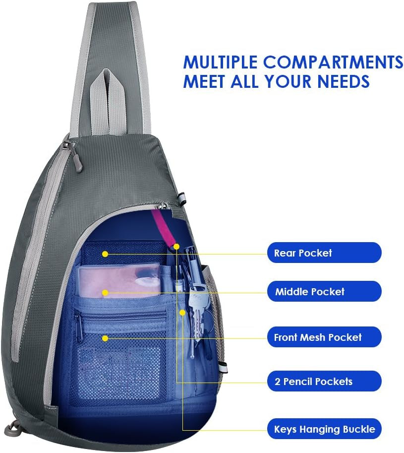 Crossbody Sling Bag Small Water Resistant Backpack Lightweight Shoulder Chest Daypack for Men Women Hiking Travel