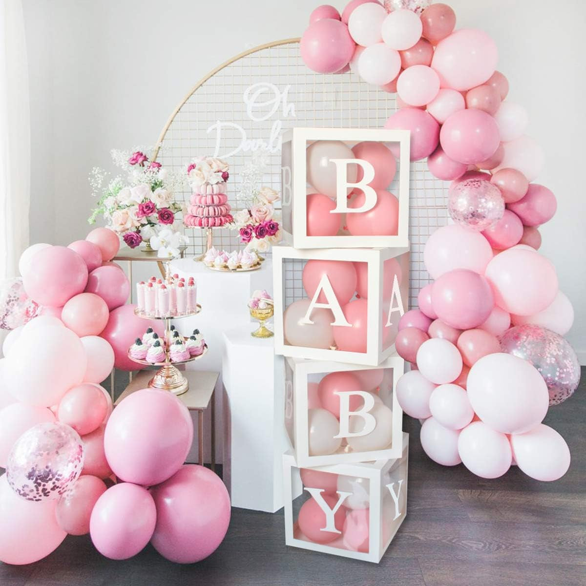 Baby Shower Decoration Balloon Boxes – 4Pcs DIY White Transparent Boxes with 30 Letters BABY + A-Z for Boys Girls Baby Shower,Diy Name Combination,Gender Reveal Backdrop Birthday Party Supplies