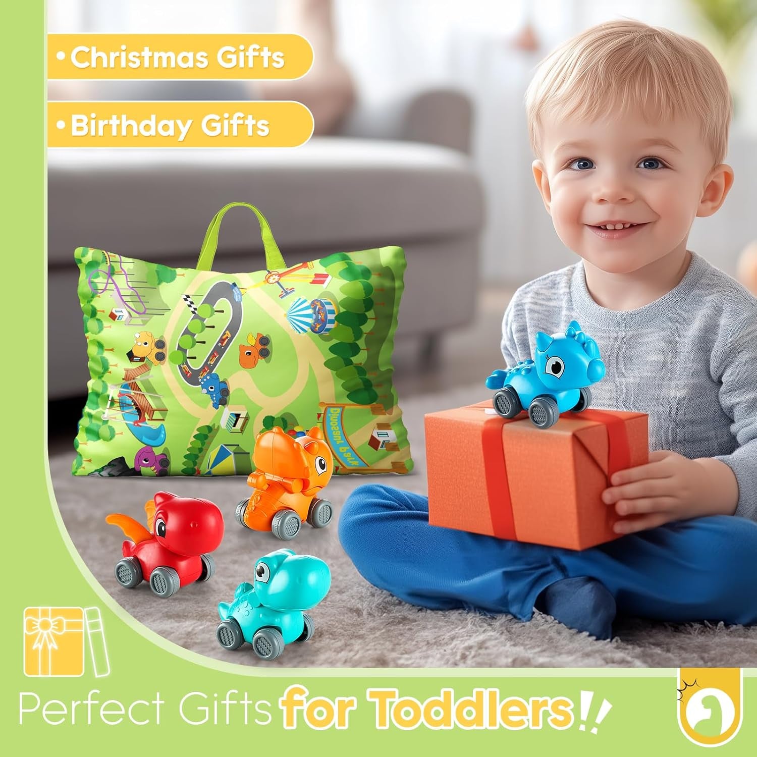 Baby Dinosaur Car Toys with Playmat/Storage Bag|1St Birthday Gifts for Toddler Age 1-2|Baby Toys for 1 2 3 Year Old Boy|1 2 Year Old Boy Gift for Infant 12-18 Month