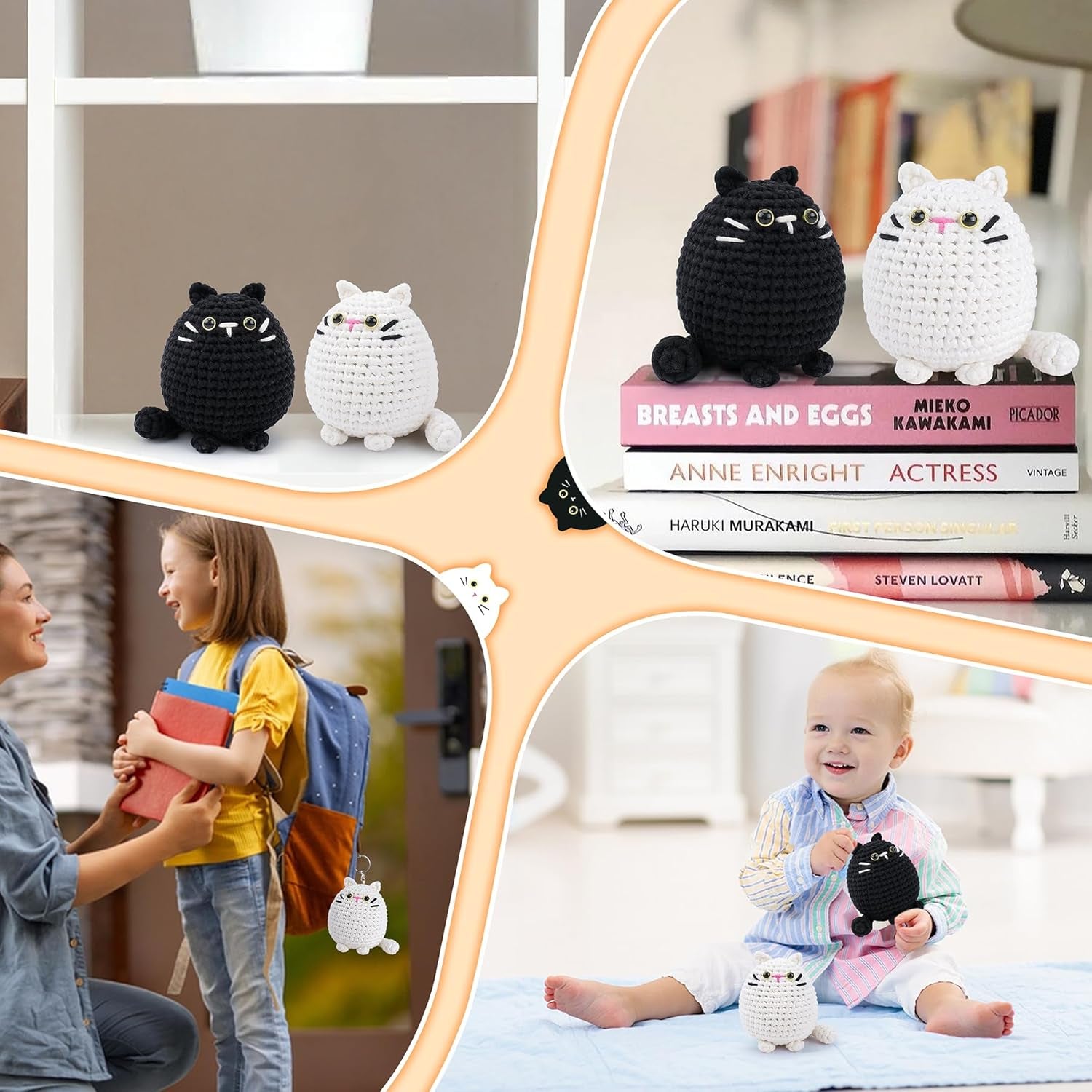 Crochet Kit for Beginners Animal Cat Crochet Kit for Adults Kids, Knitting Kits Complete Crochet Set with Step-By-Step Video Tutorials, 2Pcs Cat Crochet Animal Kit Surprise Gift