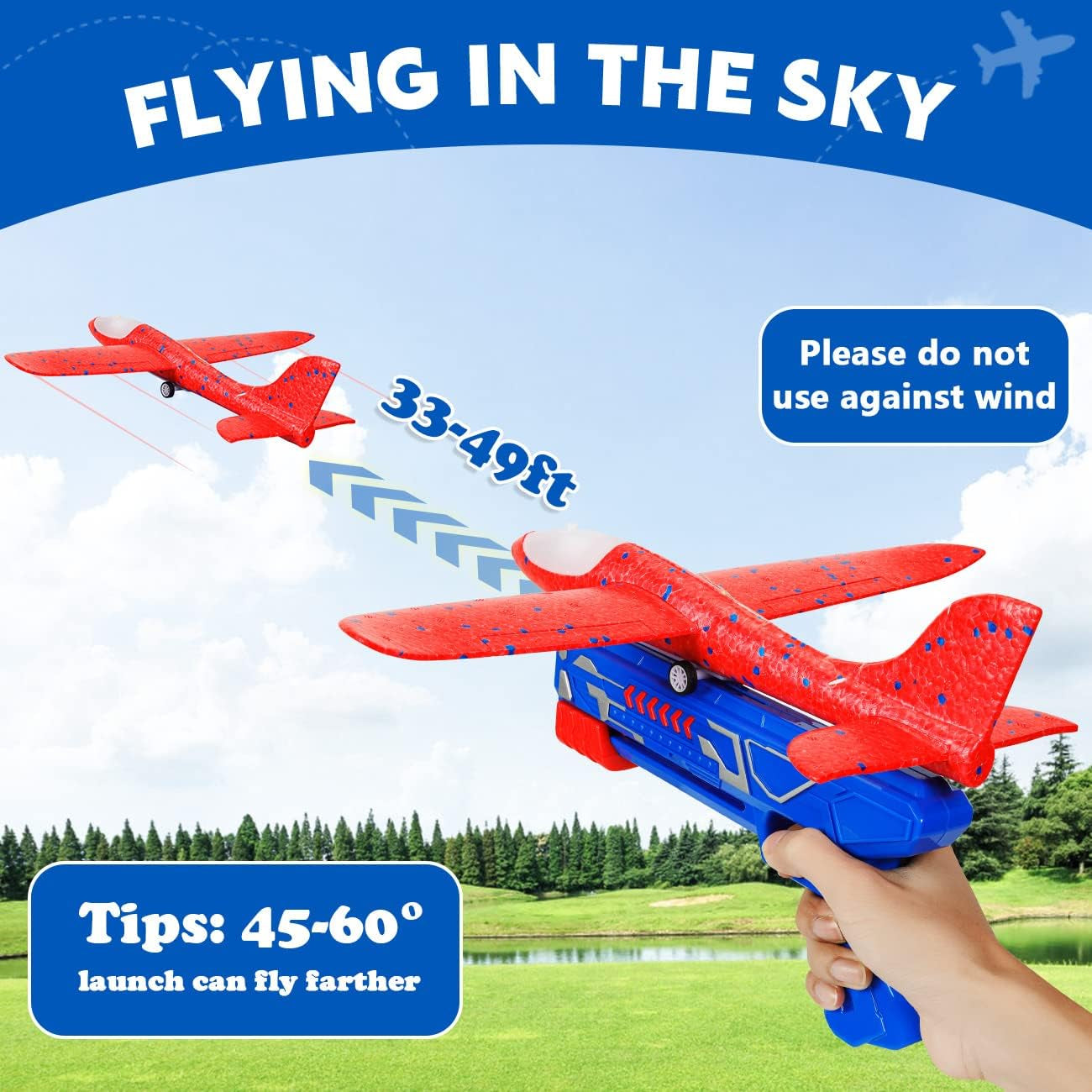 Boys Toys Age 4 5 6 7 8 9 Year Old Boy Gifts, Airplane Launcher Toy with 3 Pack Foam Glider Planes, Outdoor Garden Toys Birthday Present Gift for Kids Age 3 4 5 6 7 8 9 Year Old Boys