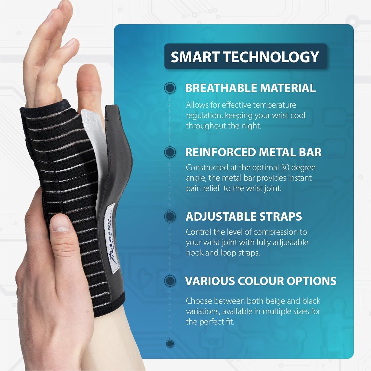 Breathable Wrist Support Wrist Splint - Ideal Wrist Brace for Carpal Tunnel, Sprains, and Tendonitis (Black, Large Left)