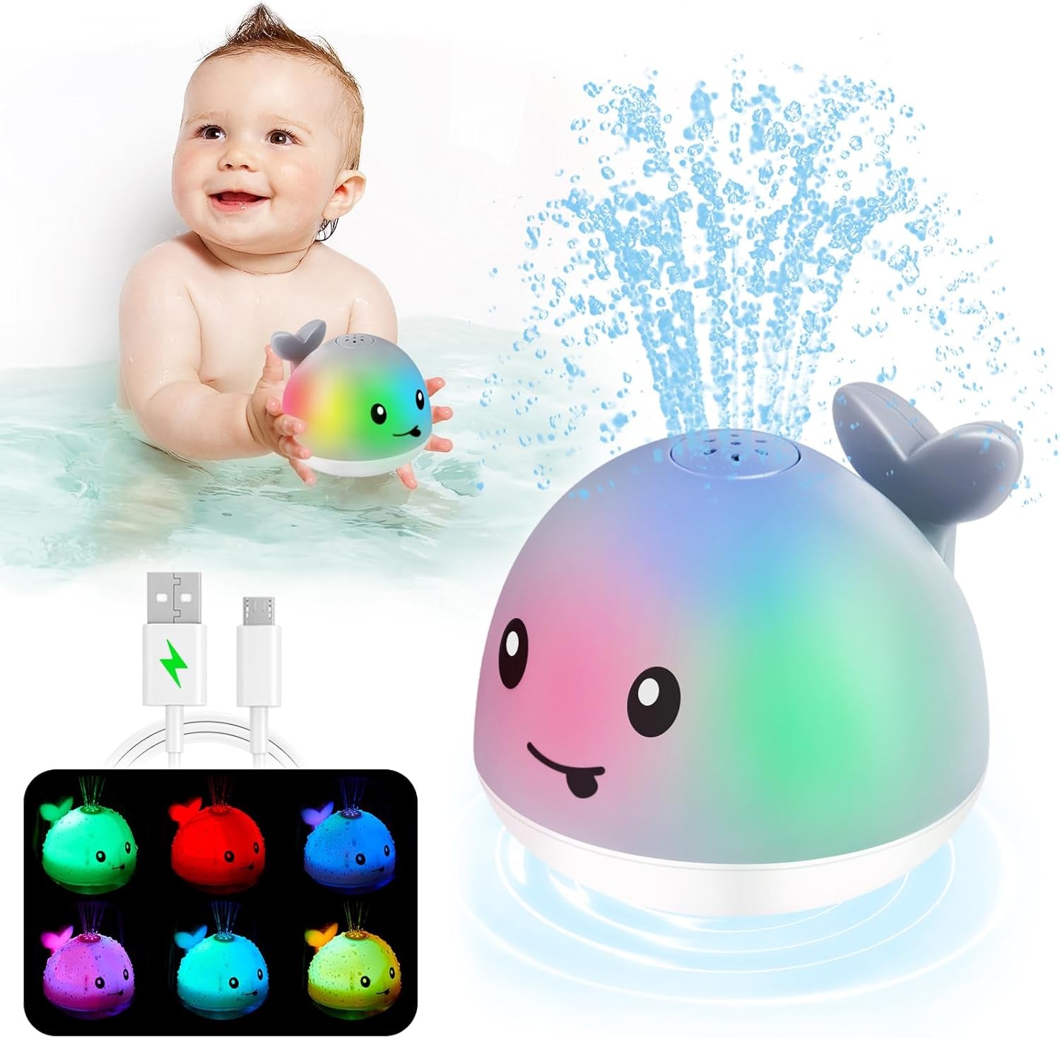 Baby Bath Toys, Toddler Bath Toys for Kids Ages 1-3, Light up Whale Bath Toy Sprinkler, Pool Water Table Infant Baby Toys 6-12-18 Months, Bathtub Fountain Toy, Toddler 1St Birthday 1 2 3 Gifts