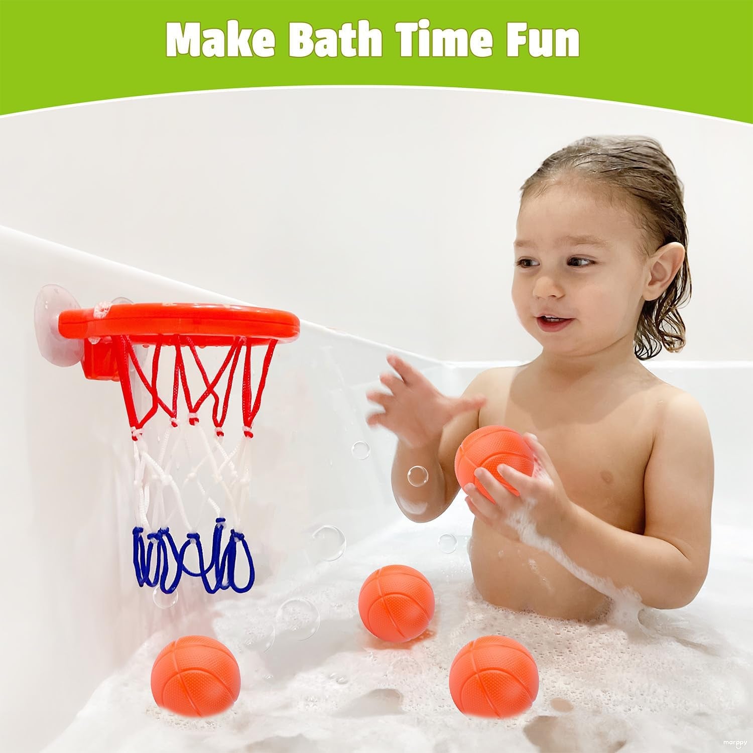 Bath Toys - Bathtub Basketball Hoop for Kids Toddlers - Mold Free Bath Toys with Suction Cup & 3 No Hole Balls - Shower and Bathtub Toys for Toddlers - Boys Girls