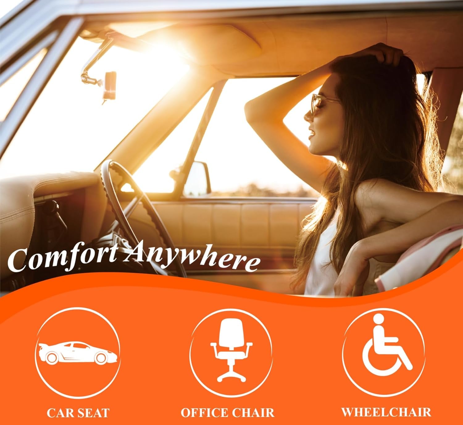 Car Seat Cushion with 1.2Inch Comfort Memory Foam, Seat Cushion for Car and Office Chair (Black)