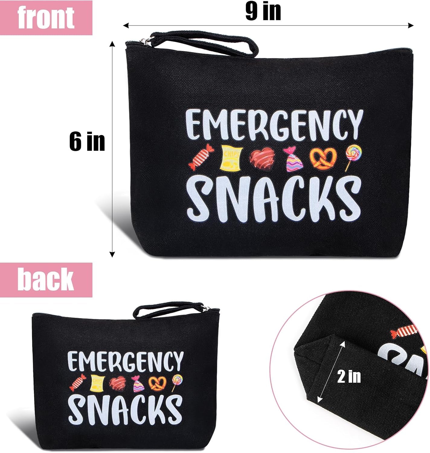 Canvas Zipper Pouch Bags for Snacks, Cosmetics & Toiletries - Women'S Travel & Beach Bag (Black)