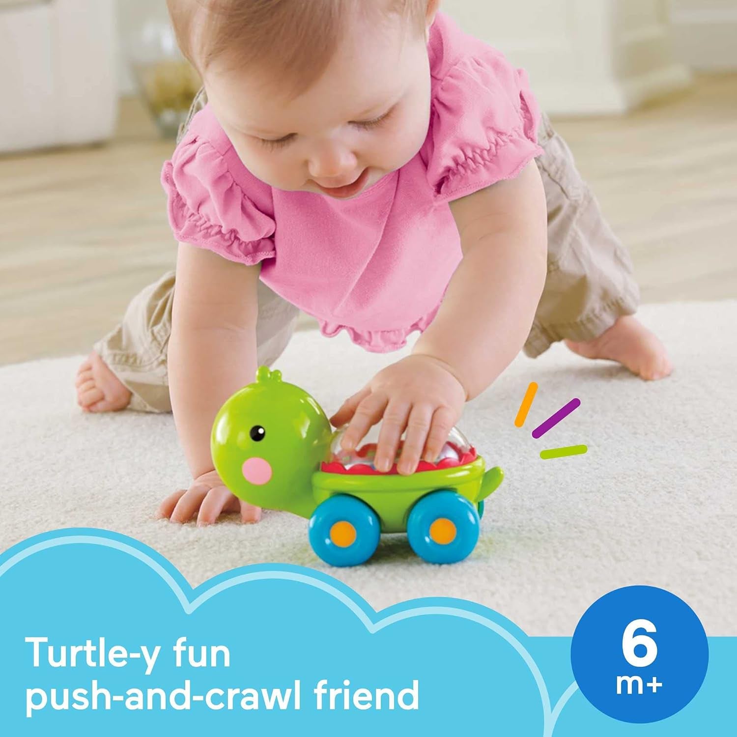 Baby Crawling Toy Poppity Pop Turtle Push-Along Vehicle with Ball Popping Sounds for Infants Ages 6+ Months