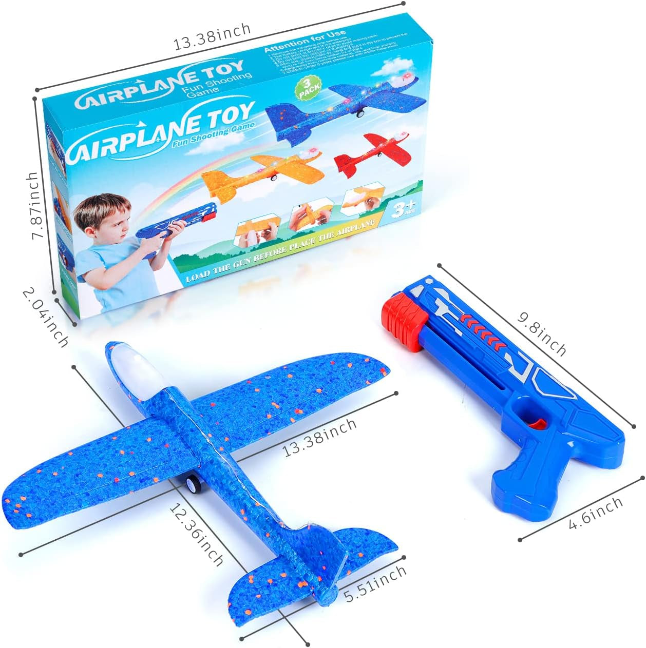 Boys Toys Age 4 5 6 7 8 9 Year Old Boy Gifts, Airplane Launcher Toy with 3 Pack Foam Glider Planes, Outdoor Garden Toys Birthday Present Gift for Kids Age 3 4 5 6 7 8 9 Year Old Boys