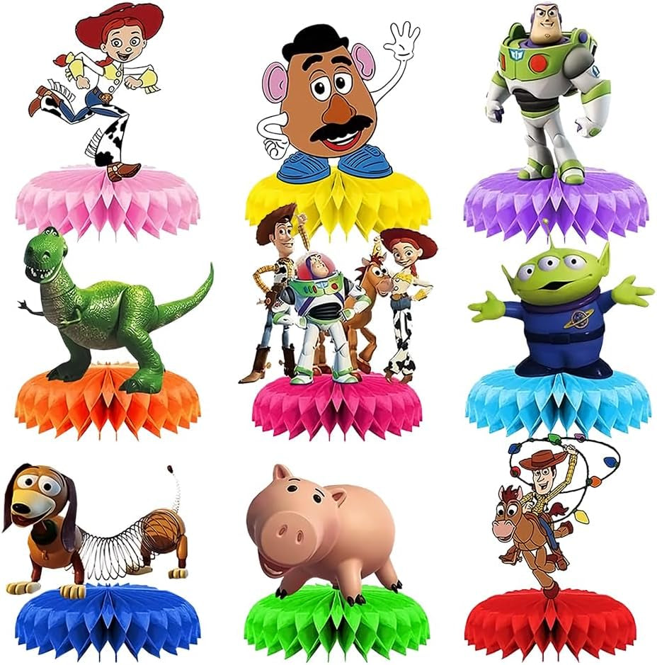 Centerpiece Table Decorations - 3D Honeycomb Party Favors - 9Pcs Set Story Toy Game Birthday Cake Decor for Boys and Girls - Ideal for Themed Parties, Special Occasions