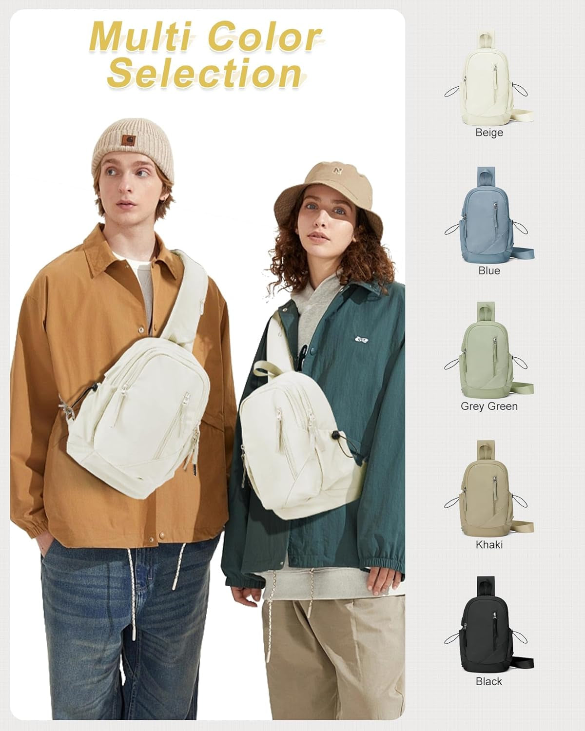 Crossbody Sling Backpacks Sling Bag for Men Women, Shoulder Backpack Chest Bags with USB Charger Port off White