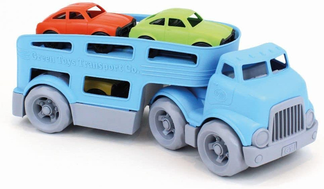 Car Carrier, Blue - Pretend Play, Motor Skills, Kids Toy Vehicle. No BPA, Phthalates, PVC. Dishwasher Safe, Recycled Plastic, Made in USA (4 Piece Set)
