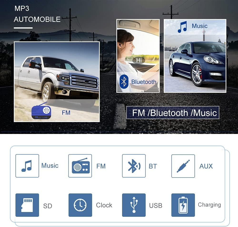 Car Radio Bluetooth Hands Free, 1DIN 12V Car Stereo Car MP3 Player Support FM/USB/SD/AUX-IN with Remote Control