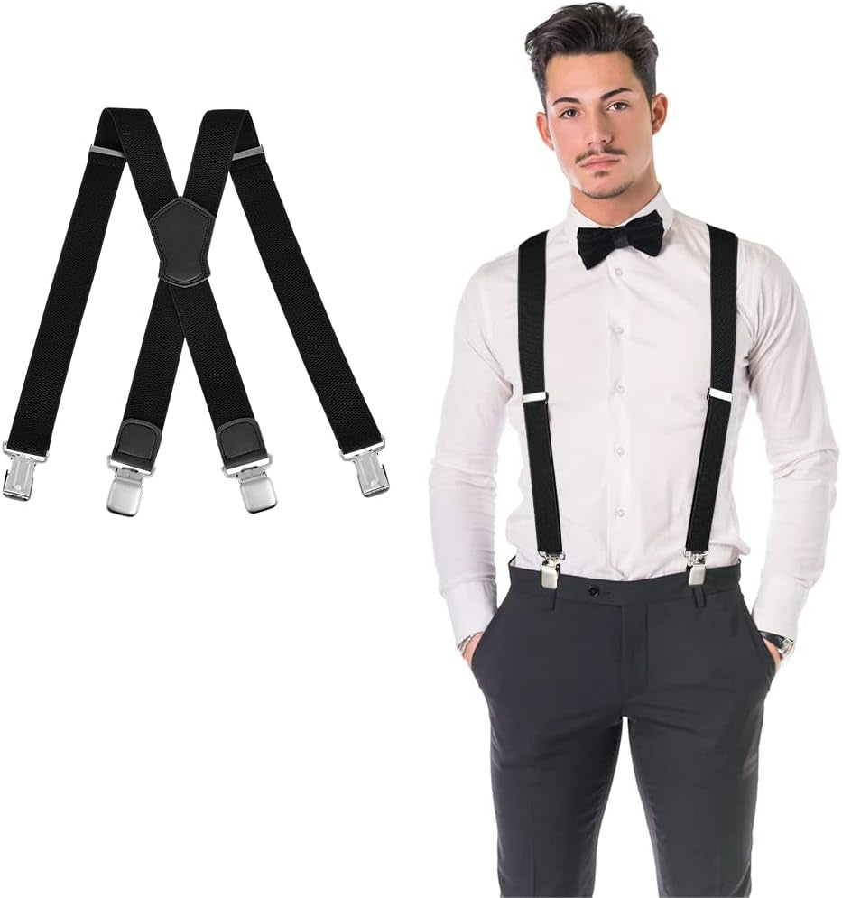 ACWOO Mens Braces with 4 Strong Metal Clips, Heavy Duty Suspenders, One Size Fits All Men and Women