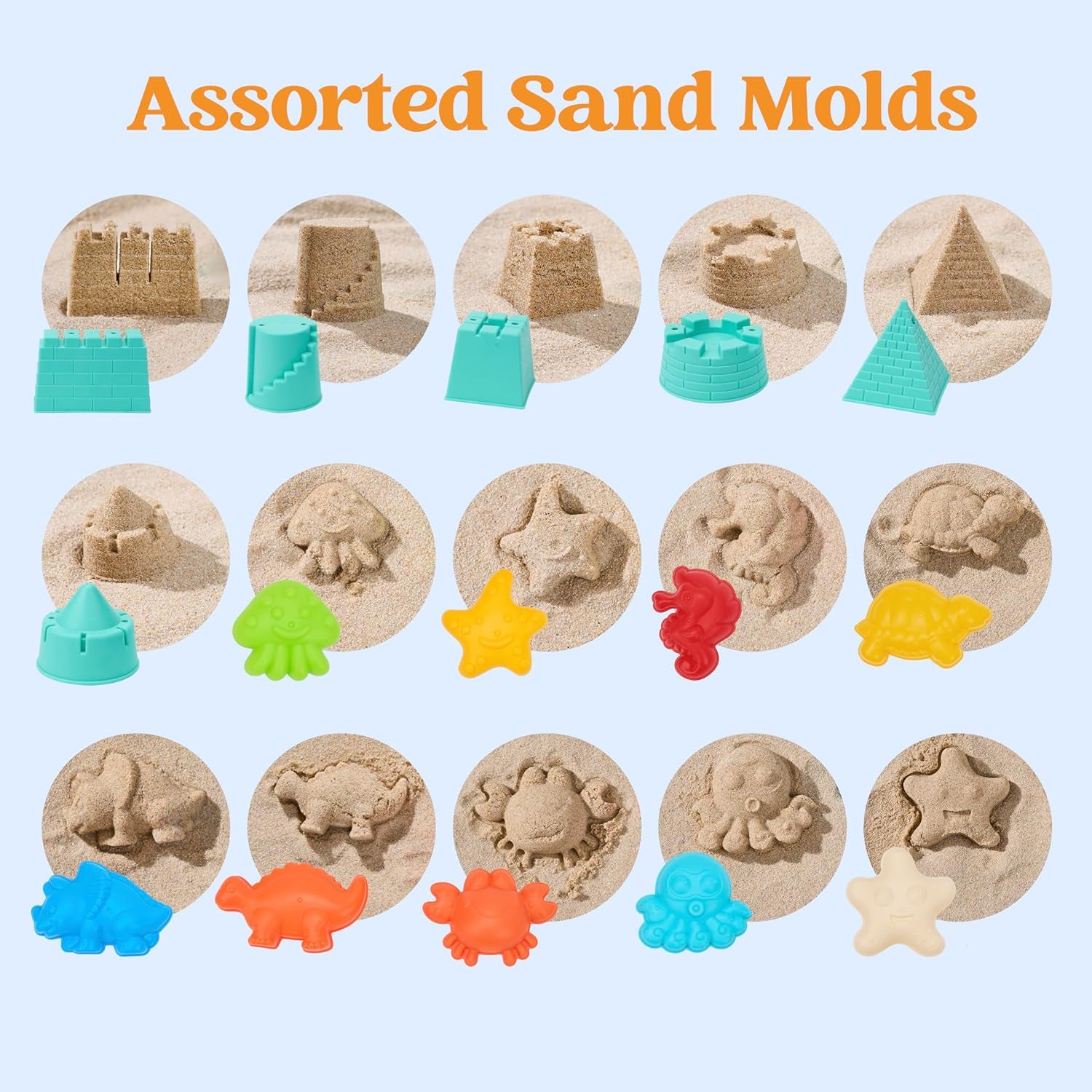 Beach Sand Toys Set - Dump Truck Car Toy with Sand Molds for Toddlers Outdoor Play, Collapsible Foldable Buckets Mesh Bag Shovels Castle Animal Mold Sets, Kids Ages Sandbox Toys (Animals)