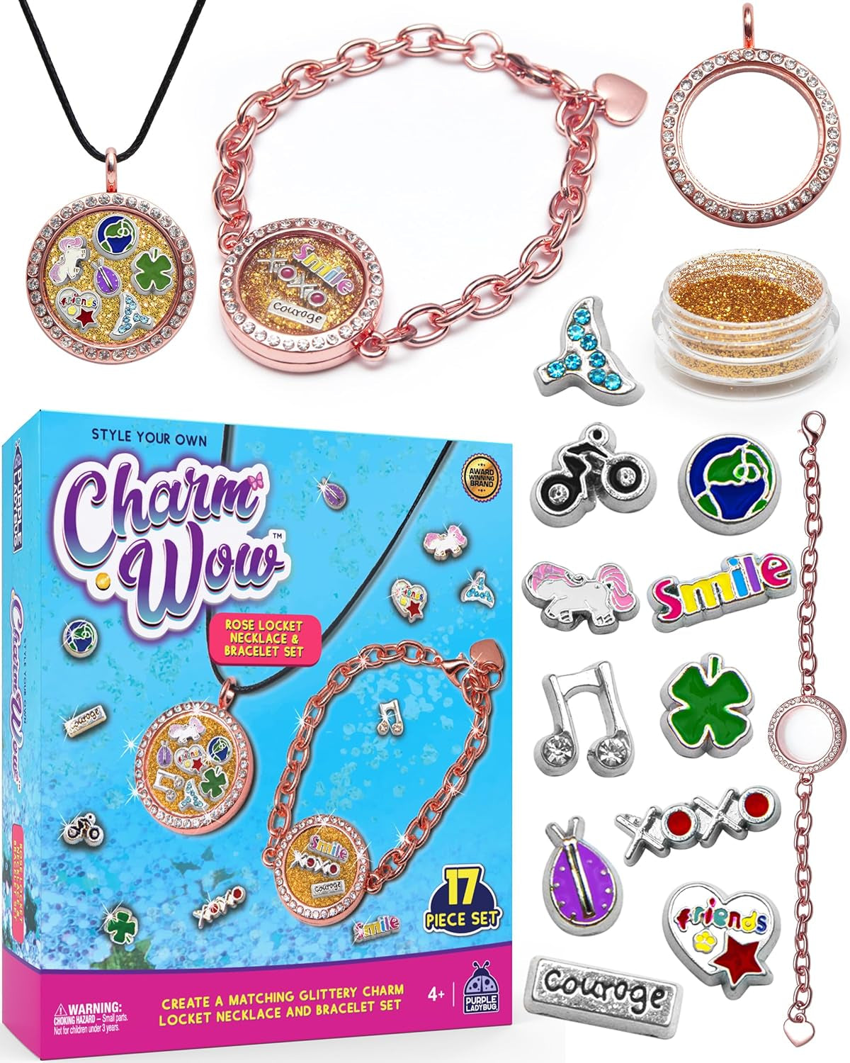 Charmwow Jewelry Making Kit for Girls 8-12 - 9 Year Old Girl Gifts Idea, Birthday Gifts for Girls & Tweens - Necklace & Bracelet Set with Lockets & Mini Charms