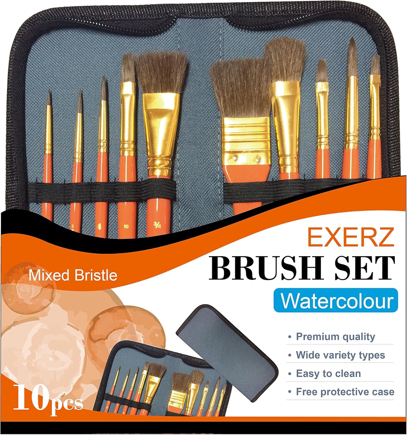 Artist Paint Brush Set – 10 Pcs Professional Mixed Bristle Brushes in a Travel Case/Perfect for Watercolour Acrylic Gouache - Watercolour