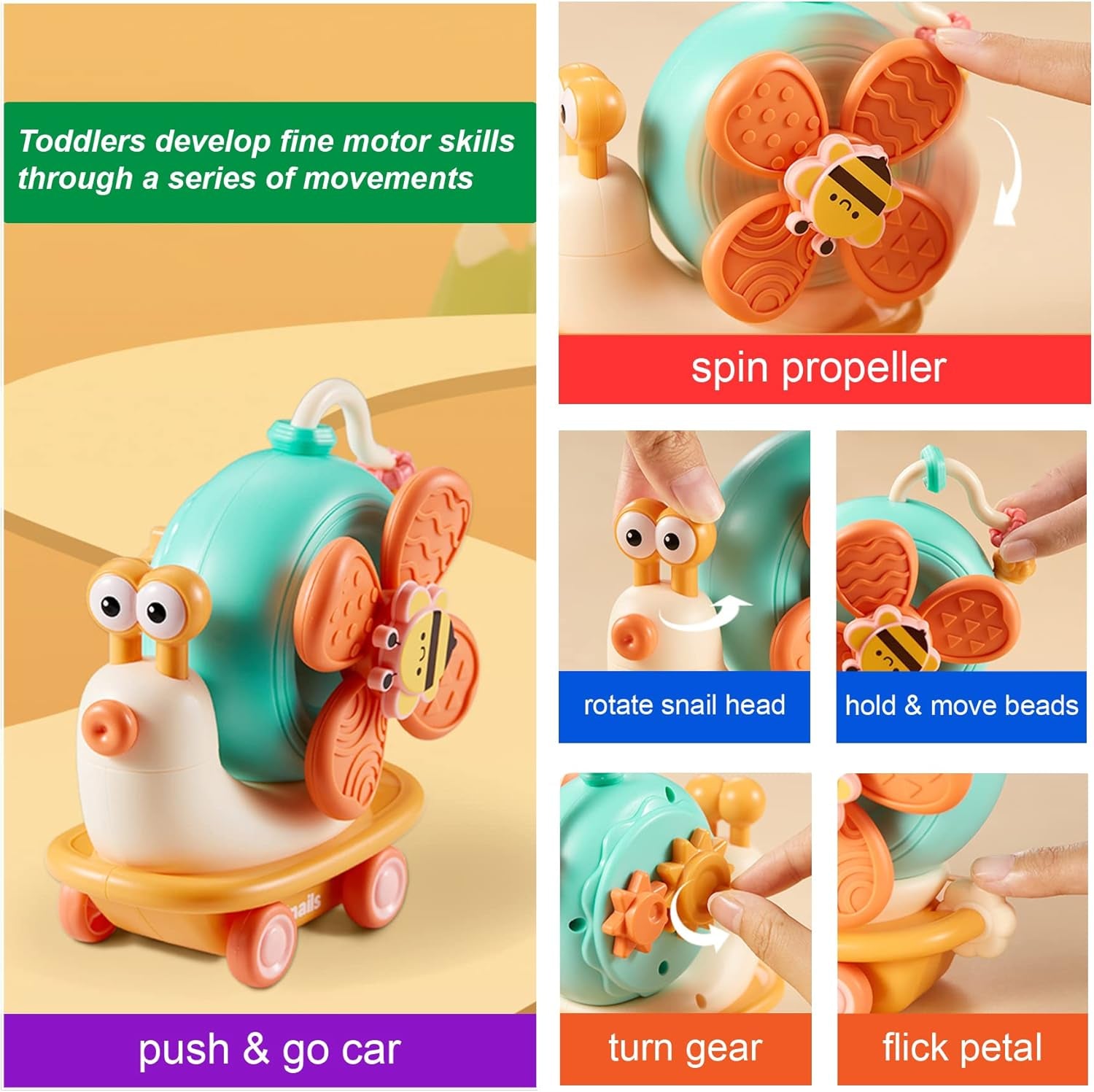 Baby Suction Cup Spinner Toys - Toddler Sensory Montessori Educational Fine Motor Skills Toys Learning Activities - Gifts for 6 9 12 18 Month Age 1 2 3 One Two Year Old Boys Girls Infant Bath Toys