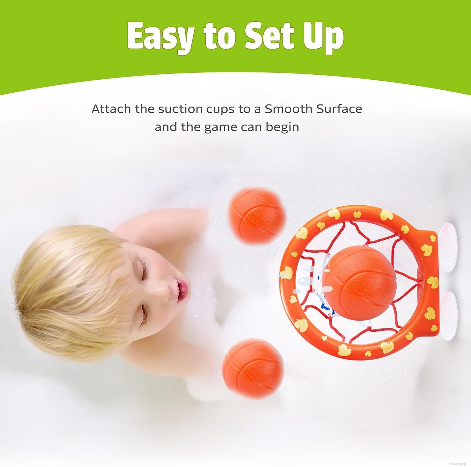 Bath Toys - Bathtub Basketball Hoop for Kids Toddlers - Mold Free Bath Toys with Suction Cup & 3 No Hole Balls - Shower and Bathtub Toys for Toddlers - Boys Girls