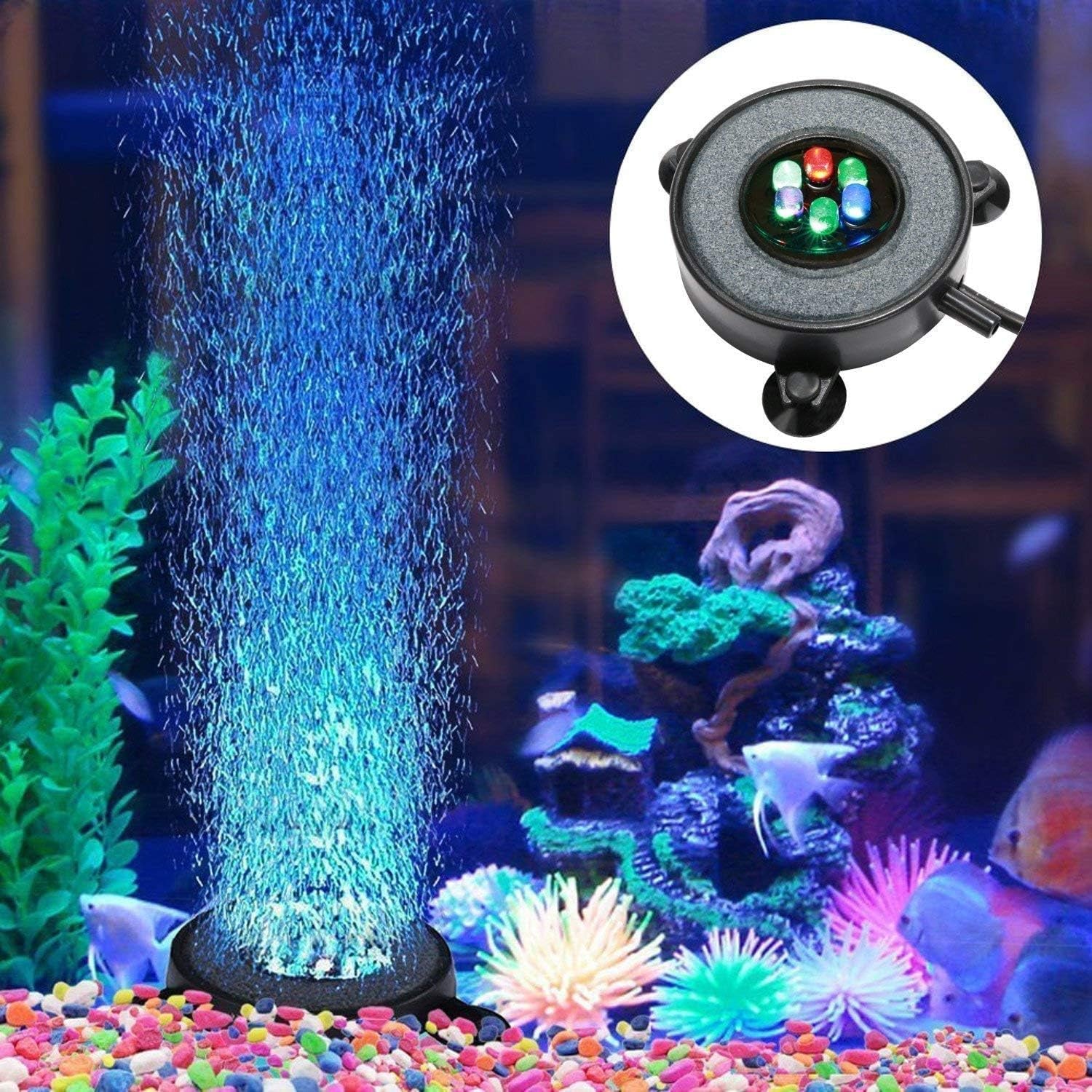 Aquarium Air Stone Fish Tank Led Air Stone Bubble Light with 6 Color Changing Leds for Aquarium