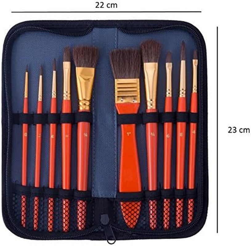 Artist Paint Brush Set – 10 Pcs Professional Mixed Bristle Brushes in a Travel Case/Perfect for Watercolour Acrylic Gouache - Watercolour