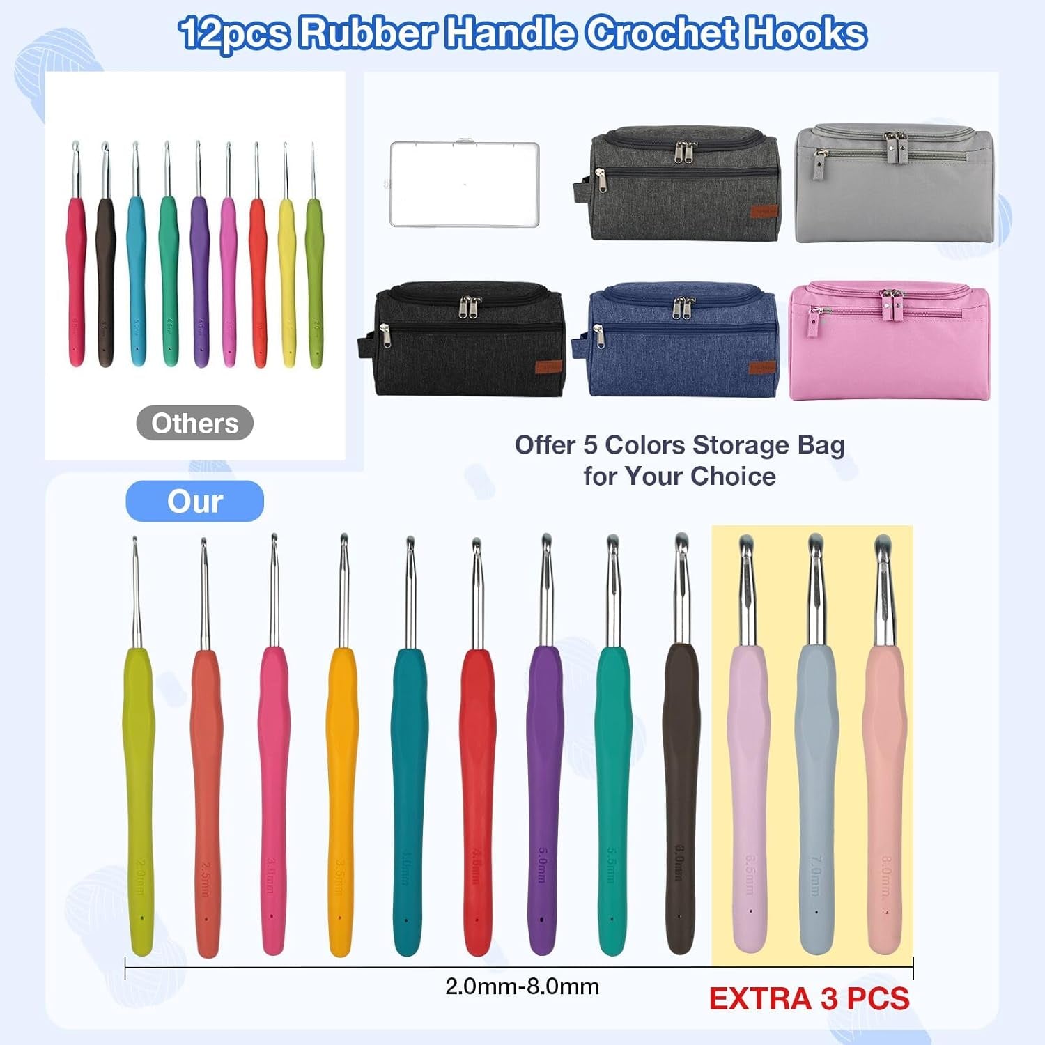 Crochet Kits for Beginners Adults Crochet Kit 15Pcsx25G Crochet Yarns Ergonomic Metal Crochet Hooks 2Mm-8Mm Knitting Accessories Tools Storage Case Needles Crochet Starter Kit-Grey