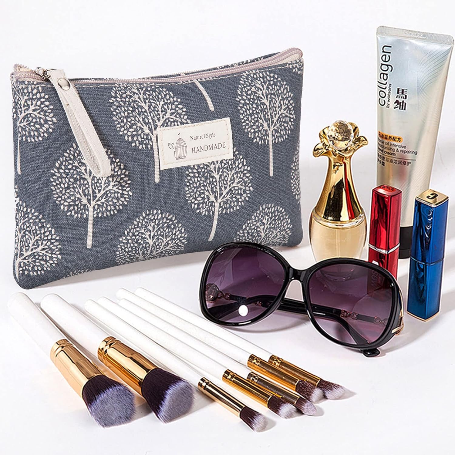 Canvas Cosmetic Bag, 2 PCS Portable Women Purses, Printed Makeup Bag Pouch Multifunctional Travel Toiletry Bag with Zipper for Cosmetics Keys Cards