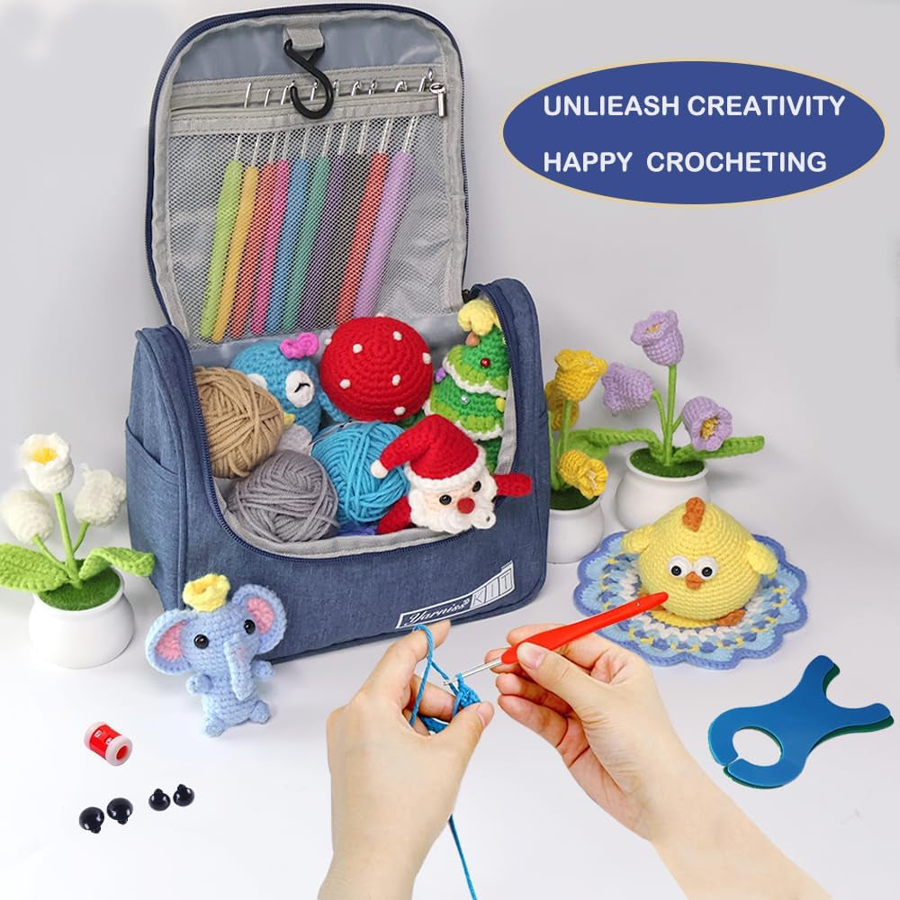 Crochet Kits for Beginners Adults, All in One Crochet Crochet Starter Kit with 840 Yards Crochet Yarn, 10 Size Ergonomic Crochet Hooks 2.0Mm~6.5Mm