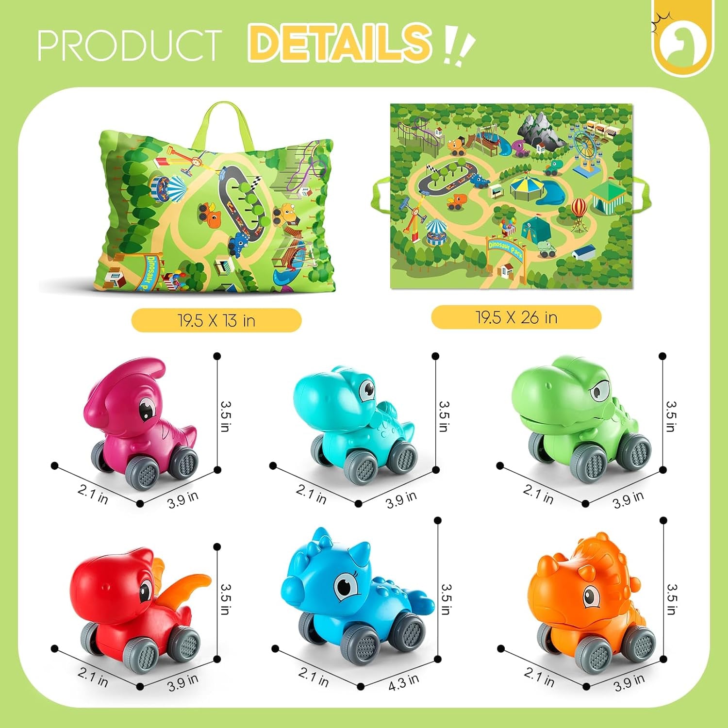 Baby Dinosaur Car Toys with Playmat/Storage Bag|1St Birthday Gifts for Toddler Age 1-2|Baby Toys for 1 2 3 Year Old Boy|1 2 Year Old Boy Gift for Infant 12-18 Month
