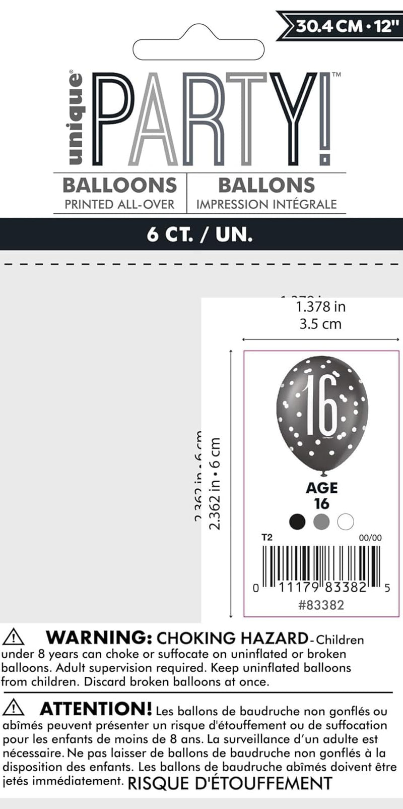 Deluxe 16Th Birthday Glitz Latex Balloons - Elegant Black, Silver & White Combo - Elegant Party Decor for Age 16 Celebrations - 6 Pcs