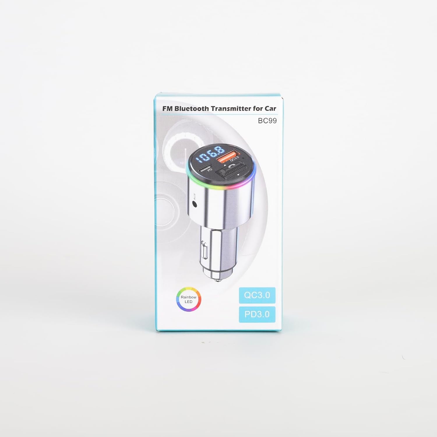 Bluetooth 5.3 FM Transmitter for Car, 【All-Metal】 Dual-Purpose Bluetooth Car Adapter with Aux Port, 【QC3.0 18W & PD 30W】 Car Radio Receiver for Hands-Free Call, Dual 7-Color Backlit