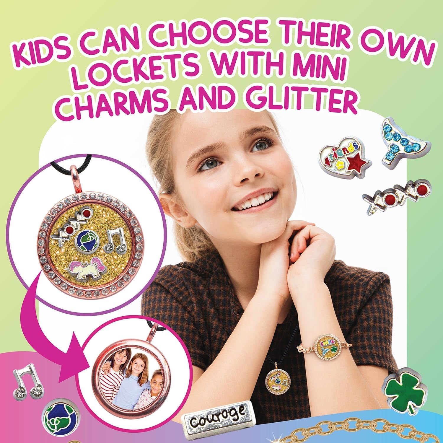 Charmwow Jewelry Making Kit for Girls 8-12 - 9 Year Old Girl Gifts Idea, Birthday Gifts for Girls & Tweens - Necklace & Bracelet Set with Lockets & Mini Charms