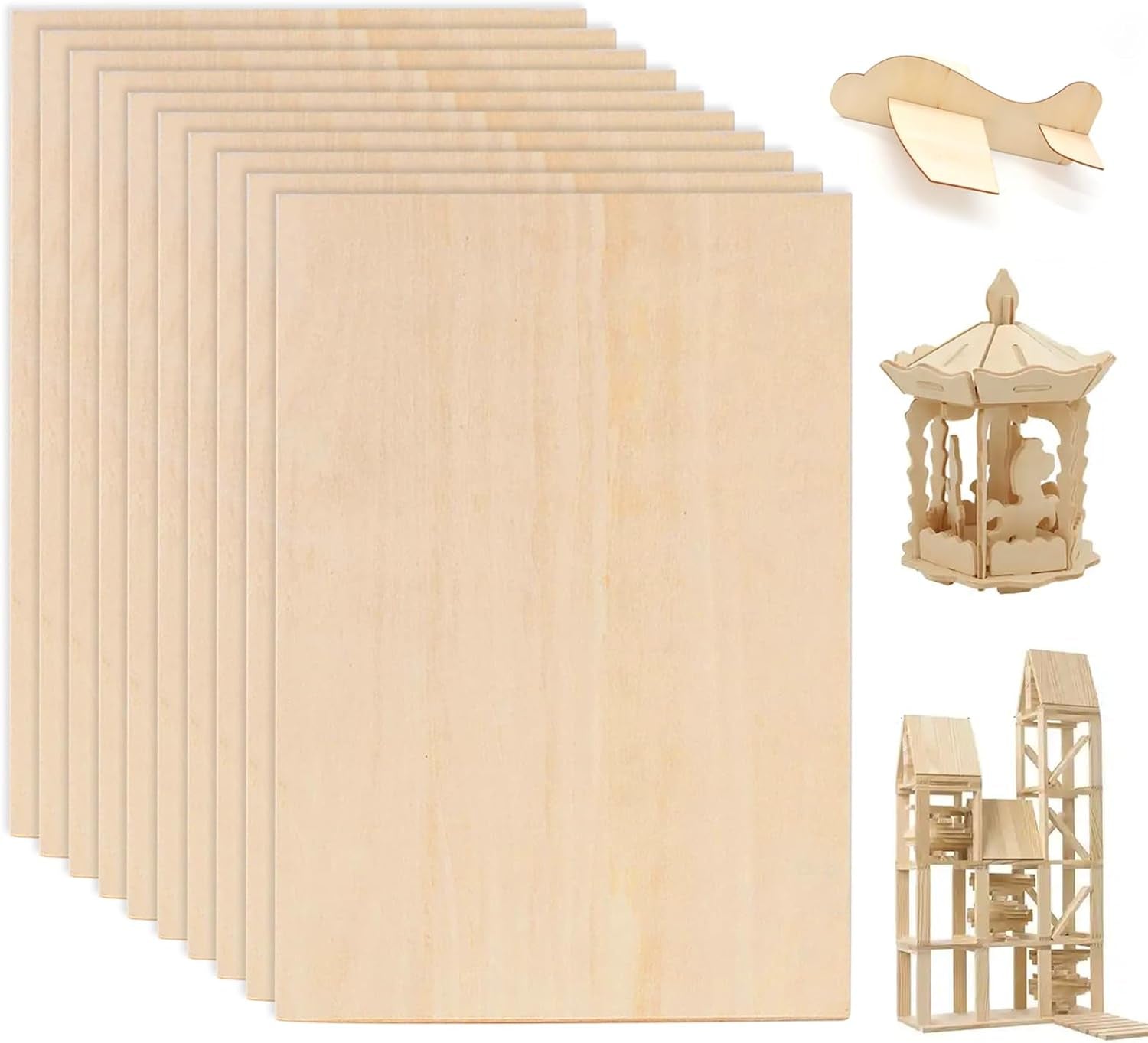 Basswood Sheets 200X100X1.5Mm Thin Plywood Sheets Craft Wood Boards 10 Pcs Unfinished Wood Sheet for Crafts Model Making DIY