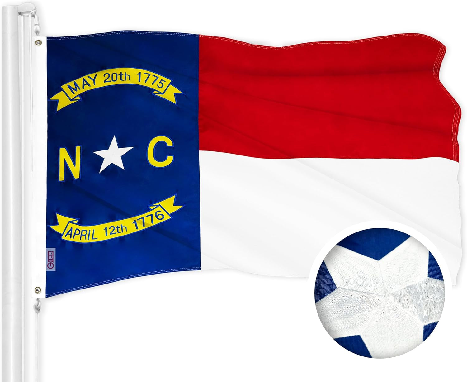 North Carolina State Flag | 3X5 Ft | Toughweave Series Embroidered 300D Polyester | Embroidered Design, Indoor/Outdoor, Brass Grommets