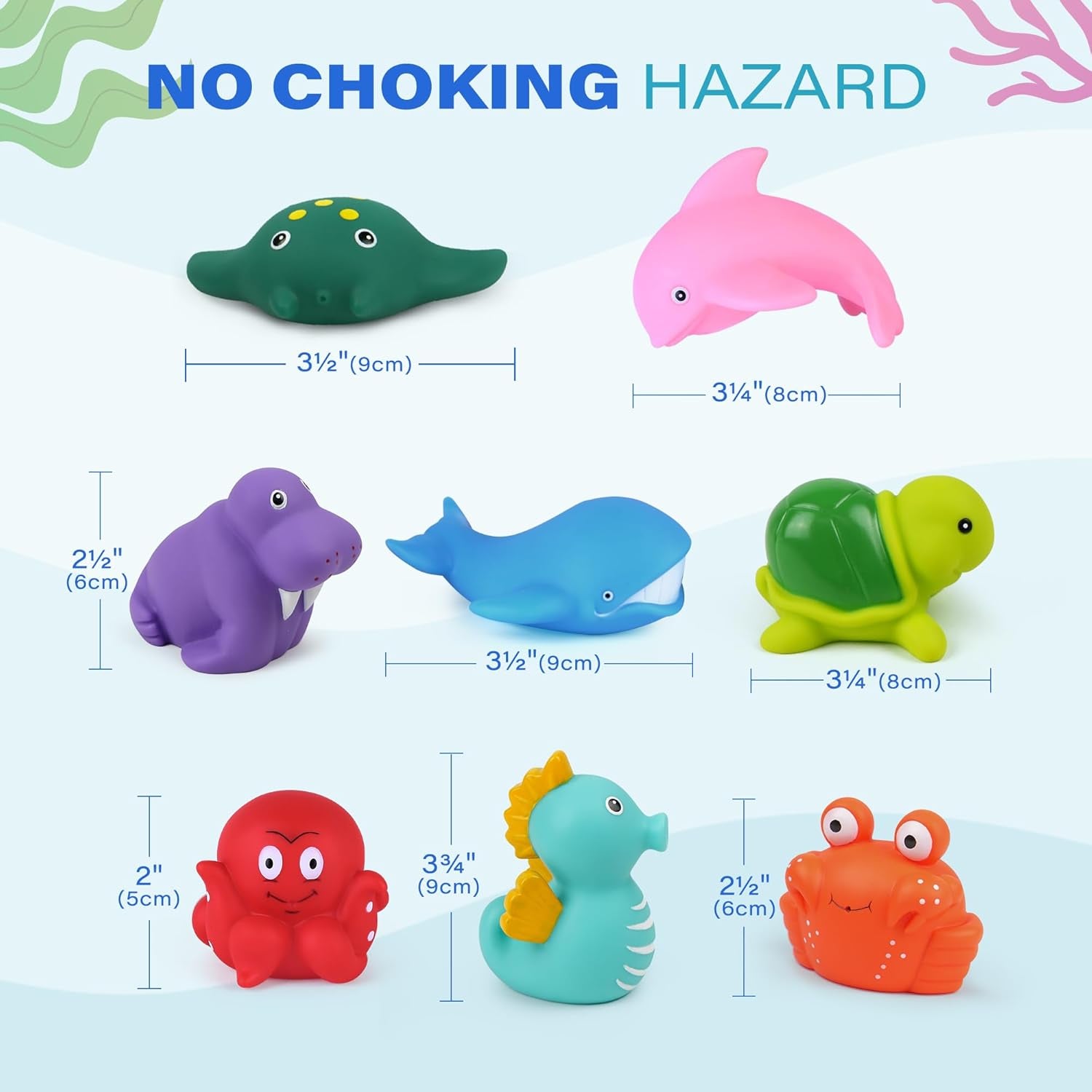 Bath Toys for Kids Ages 1-3, Mold Free Baby Bath Toys for Toddlers 2-4, 8PCS No Holes Ocean Sea Animal Bathtub Toys, Soft Bath Tub Toys