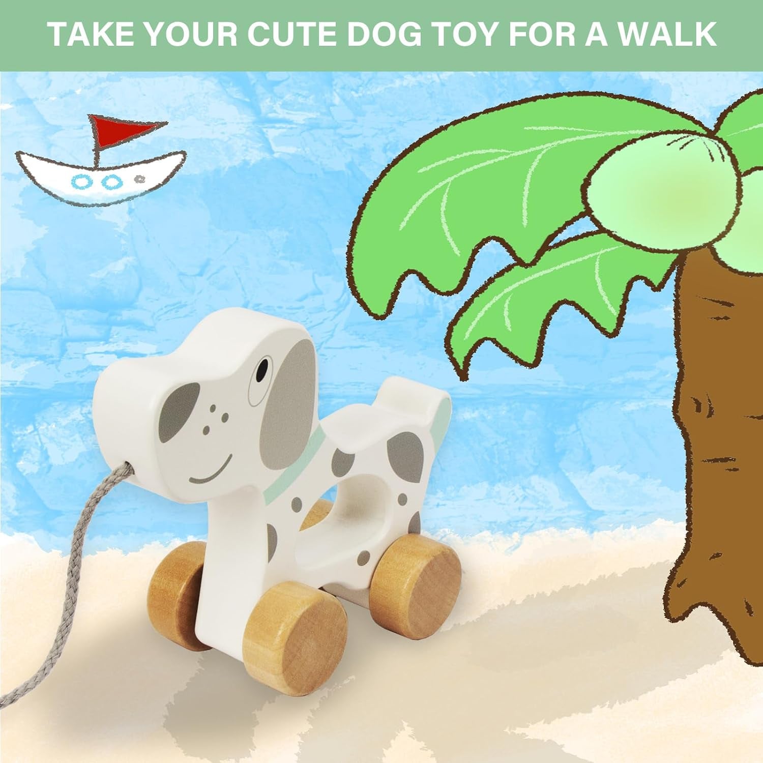 Baby Toys Car,Wooden Pull along Toddler Toy, Developmental Toy for 1 Year Old Girl Boy Birthday Gift (Dog)